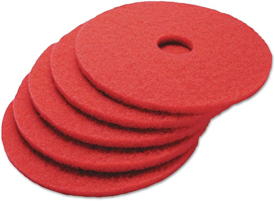 Buffing Floor Pads, 14" Diameter, Red, 5/Carton