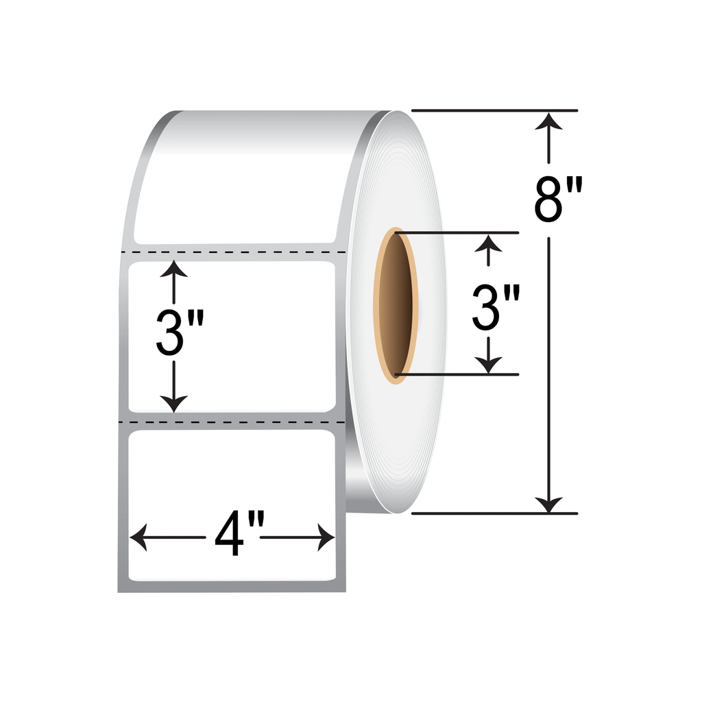 Label: 4" x 3" Thermal Transfer, Perfed, 3" core, 8" OD, 2000/Rl, 4 Rls/Case