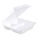 Foam Hinged Lid Containers, 3-Compartment, 9.25 x 9.5 x 3, White, 200/Carton