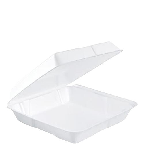 Dart 90HTPF1R Perforated White Foam Square Take Out Container with Hinged Lid 9" x 9" x 3" - 200/Case