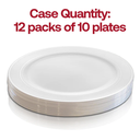 Silver Visions 10" White Plastic Plate with Silver Bands - 120/Case