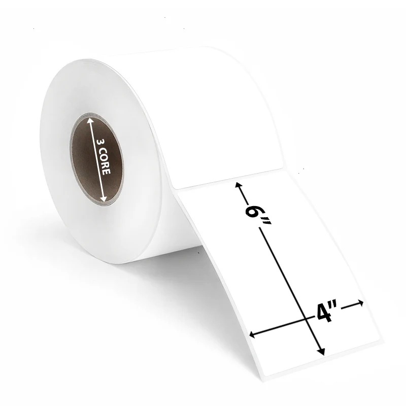 Label: 4" x 6"  Thermal Transfer, Perfed, 3" core, 8" OD, 1000/Rl, 4Rls/Case
