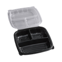 Choice 9" x 9" x 3" Microwaveable 3-Compartment Black / Clear Plastic Hinged Container - 100/Case