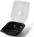 Choice 9" x 9" x 3" Microwaveable 3-Compartment Black / Clear Plastic Hinged Container - 100/Case