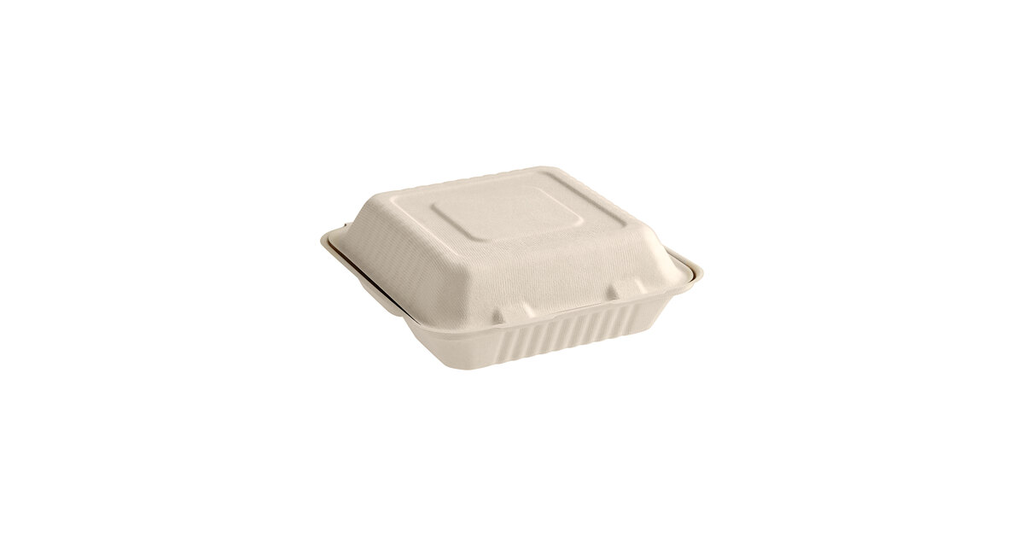 EcoChoice 9" x 9" x 3" Compostable Sugarcane / Bagasse 1 Compartment Take-Out Box - 200/Case