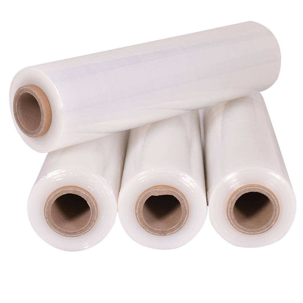 445MM (18") x 450M (1476') x 11 Mic. Hand Grade Stretch Film. 4 Rolls/Case, 48 Cse/Pallet