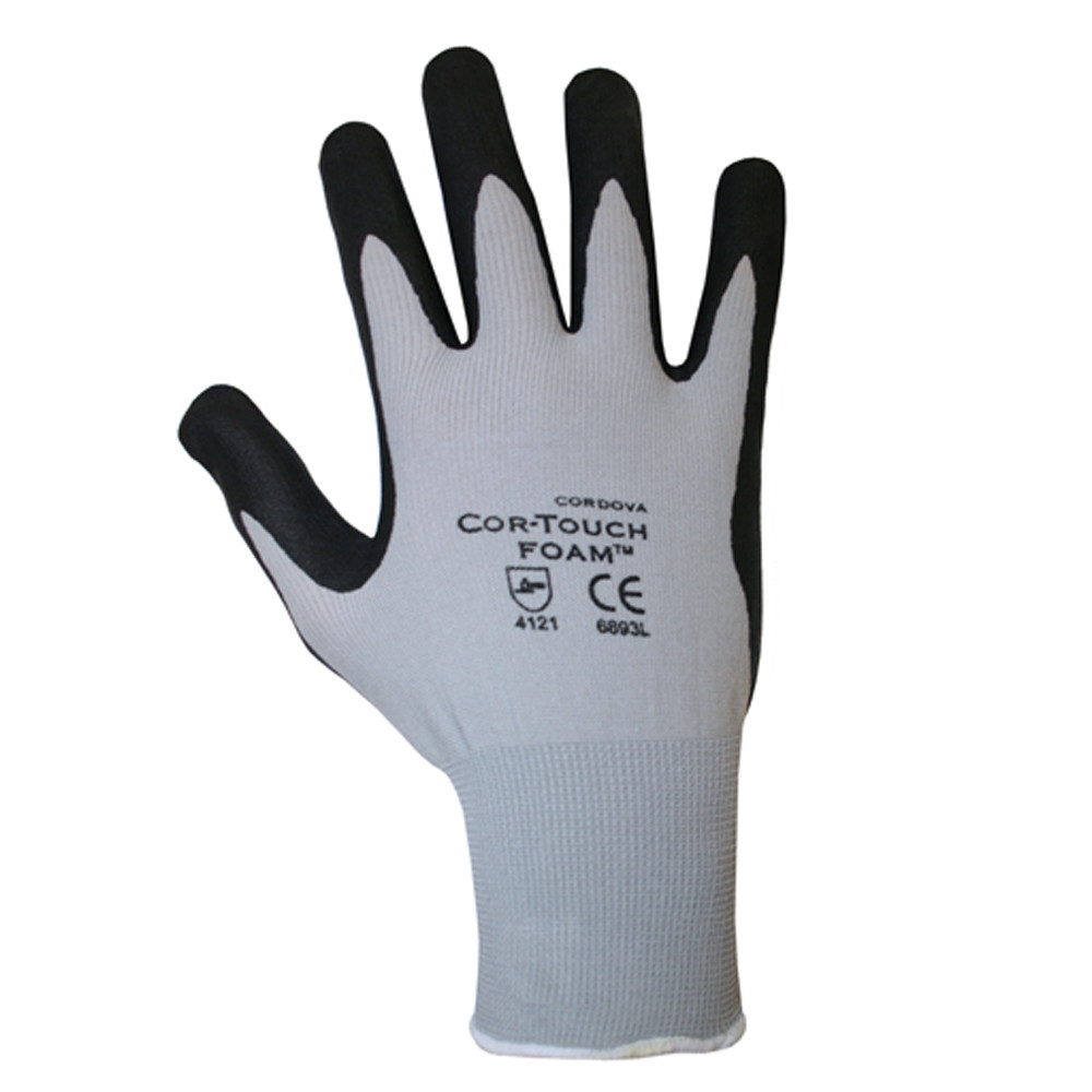 COR 6890G-MED, COR-TOUCH, 13-Gauge, Gray, Nylon Shell and Black, Flat Nitrile Palm Coating, #6890G - MED (G-NIDEX-MD)