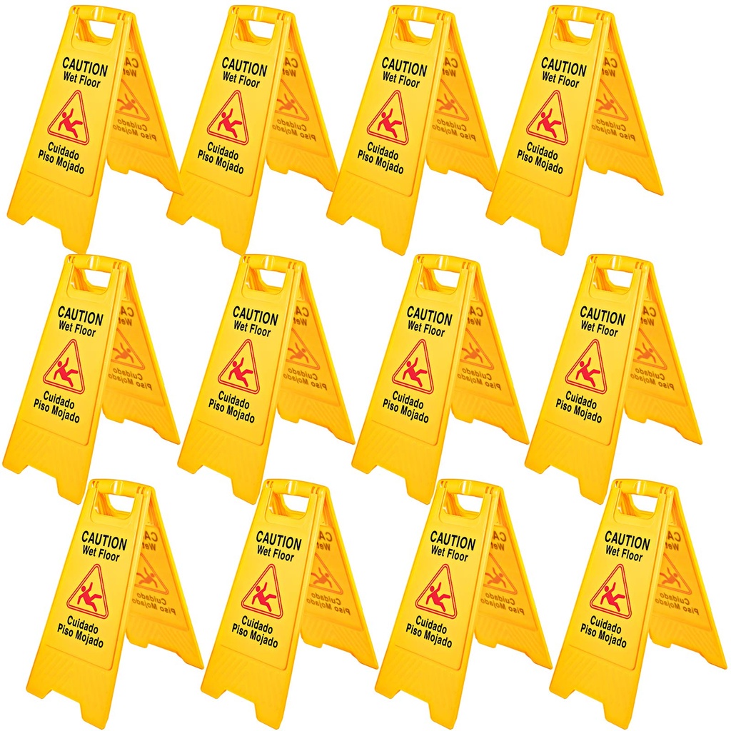 WET FLOOR SIGN YELLOW 25" TALL BILINGUAL