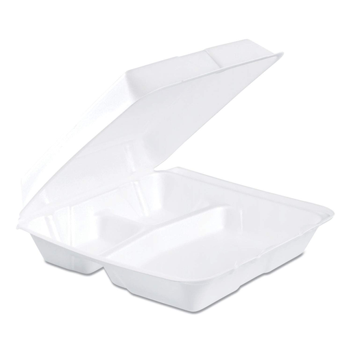 [DCC95HT3R] Foam Hinged Lid Containers, 3-Compartment, 9.25 x 9.5 x 3, White, 200/Carton