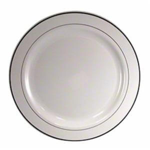 [WEB 347RPBD6WHSV] Silver Visions 6" White Plastic Plate with Silver Bands - 150/Case