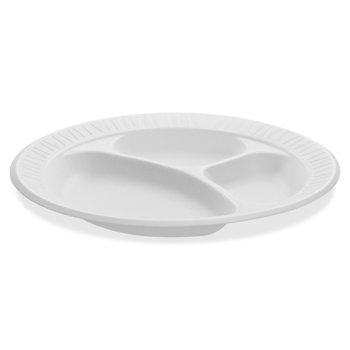 [WEB 30110CPWCR] Dart 10CPWCR CONCORDE 10 1/4" 3 Compartment White Non-Laminated Round Foam Plate - 500/Case