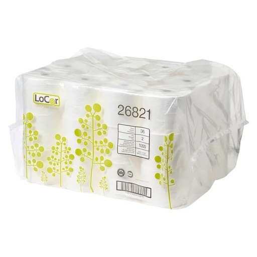 [HU 26821] Locor 1000 Ft 2 Ply Toilet Tissue  3.85 x 4.05 Poly  Wrap, 36 Rolls/Case, Small Rigid Core